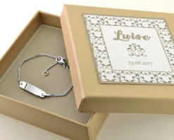ARMBAND ZUR TAUFE PERSONALISIERTE "MINI" SCHACHTEL GESCHENK ZUR GEBURT ID ARMBAND