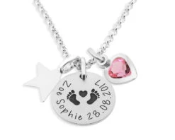 GESCHENK SCHACHTEL SILBERKETTE MIT "BABYFÜßCHEN" GESCHENK ZUR GEBURT NAMENSSCHMUCK -Modejuwelier Geschäft 13mm 36 1 4