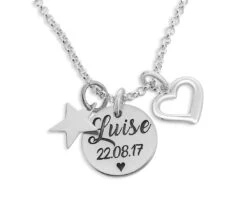 SILBERKETTE MIT NAMEN, ANHÄNGER HERZ, STERN, GRAVURSCHMUCK