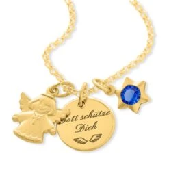 KETTE ZUR TAUFE ENGEL SCHMUCK GRAVUR NAMENSSCHMUCK VERGOLDETE