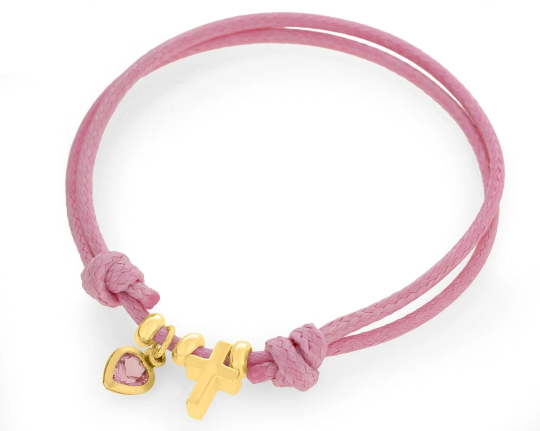 TAUFARMBAND MIT VERGOLDETEN HERZ KREUZ ANHÄNGER, KINDERSCHMUCK GOLD 2 TAUFARMBAND MIT VERGOLDETEN HERZ KREUZ ANHÄNGER, KINDERSCHMUCK GOLD – Bild 2