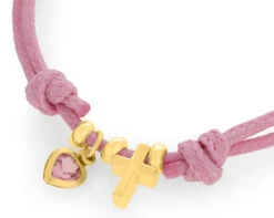 TAUFARMBAND MIT VERGOLDETEN HERZ KREUZ ANHÄNGER, KINDERSCHMUCK GOLD