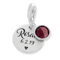CHARM ANHÄNGR MIT GRAVUR GEBURTSSTEIN NAMENSSCHMUCK 925 SILBER