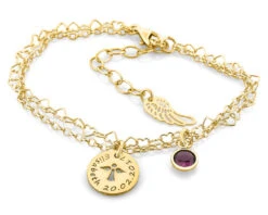 ARMBAND 925 SILBER VERGOLDET MIT ENGEL, FLÜGEL UND GRAVUR, TAUFE