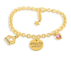 ARMBAND MIT GRAVUR VERGOLDET, ANHÄNGER KRONE, ARMBAND FÜR MÄDCHEN