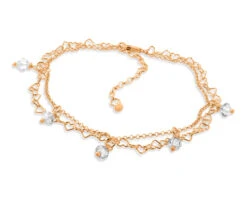 FUßKETTCHEN KRISTALLE FUßSCHMUCK ROSÉ VERGOLDET DAMEN FUßKETTE