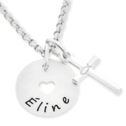 NAMENSKETTE MIT KREUZ ANHÄNGER TAUFKETTE GRAVUR ICHTHYS TAUFE SCHMUCK SILBER