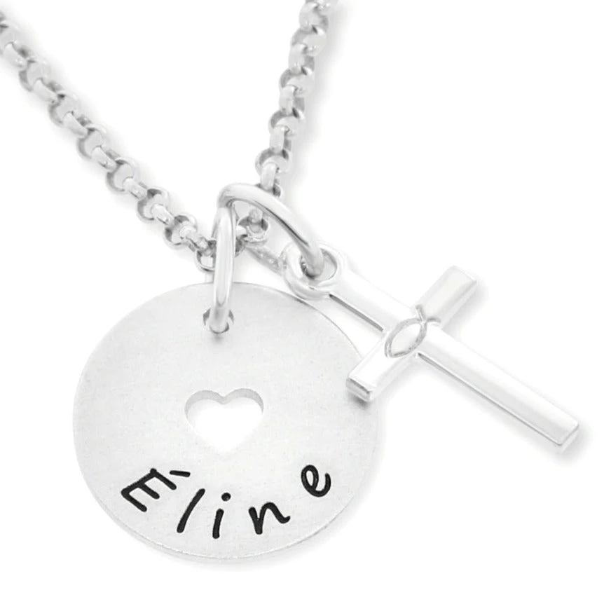 NAMENSKETTE MIT KREUZ ANHÄNGER TAUFKETTE GRAVUR ICHTHYS TAUFE SCHMUCK SILBER 1 NAMENSKETTE MIT KREUZ ANHÄNGER TAUFKETTE GRAVUR ICHTHYS TAUFE SCHMUCK SILBER