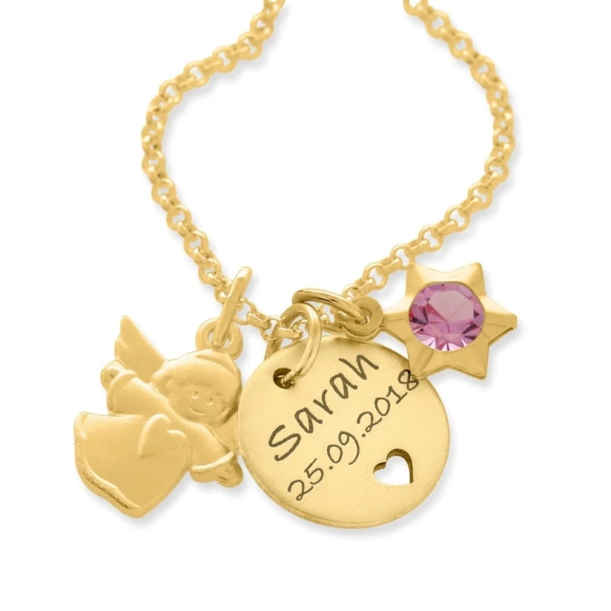 SCHUTZENGEL KETTE VERGOLDET STERN ANHÄNGER NAMENSGRAVUR 1 SCHUTZENGEL KETTE VERGOLDET STERN ANHÄNGER NAMENSGRAVUR