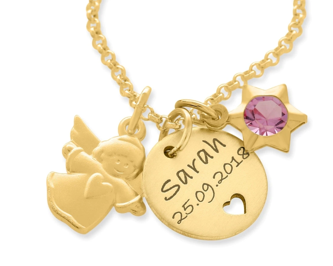 SCHUTZENGEL KETTE VERGOLDET STERN ANHÄNGER NAMENSGRAVUR 2 SCHUTZENGEL KETTE VERGOLDET STERN ANHÄNGER NAMENSGRAVUR – Bild 2