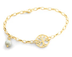 ARMBAND SILBER VERGOLDET MIT LEBENSBAUM UND PERLE