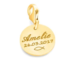 ANHÄNGER MIT GRAVUR ZUR TAUFE VERGOLDET, ECHTSCHMUCK MIT GRAVUR, GESCHENK KOMMUNION