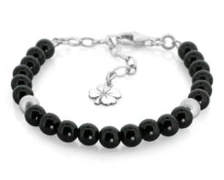 PERLEN ARMBAND SCHWARZ, ACHAT, SILBERSCHMUCK, PERLENSCHMUCK