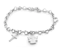 SILBERARMBAND MIT ENGEL UND KREUZ, ENGELSCHMUCK, SILBERKREUZ