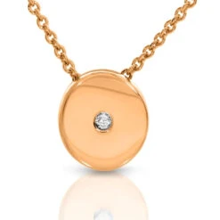 Damen Halskette Rosé Vergoldet Anhänger Rund Solitär Anhänger Poliert