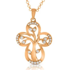 Kreuz Schmuckset Lebensbaum Roségold Halskette Kommunion Konfirmation Geschenk