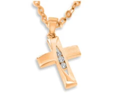 GESCHENK ZUR TAUFE, KREUZ ROSÉ VERGOLDET, KREUZ MIT ZIRKONIA